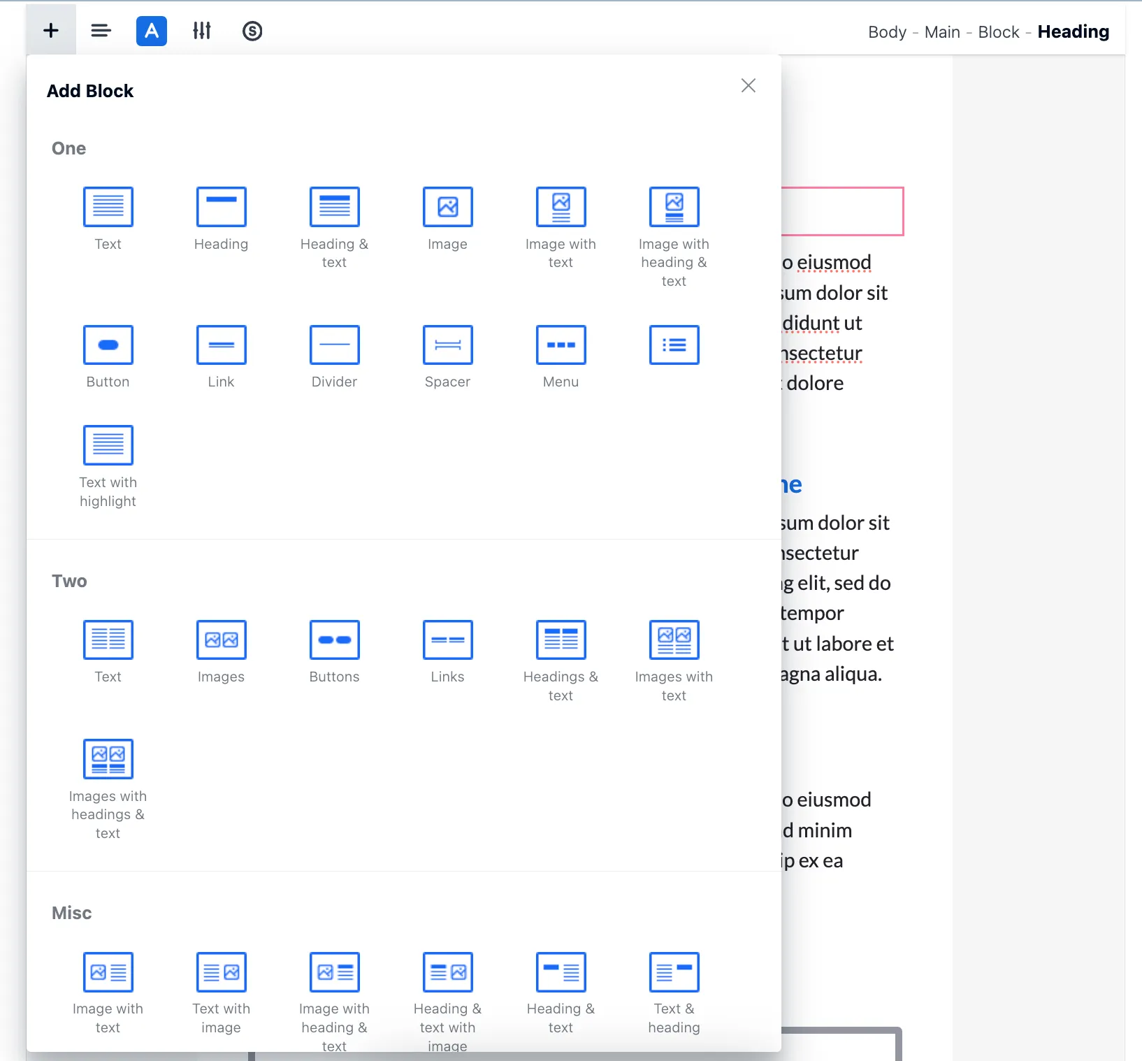 Add New Block Dropdown