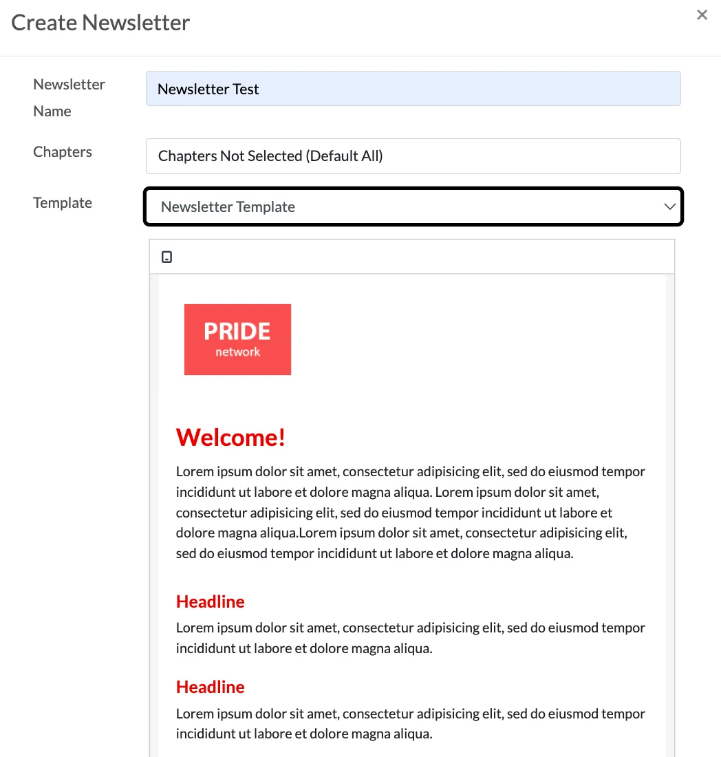 Create Newsletter Page