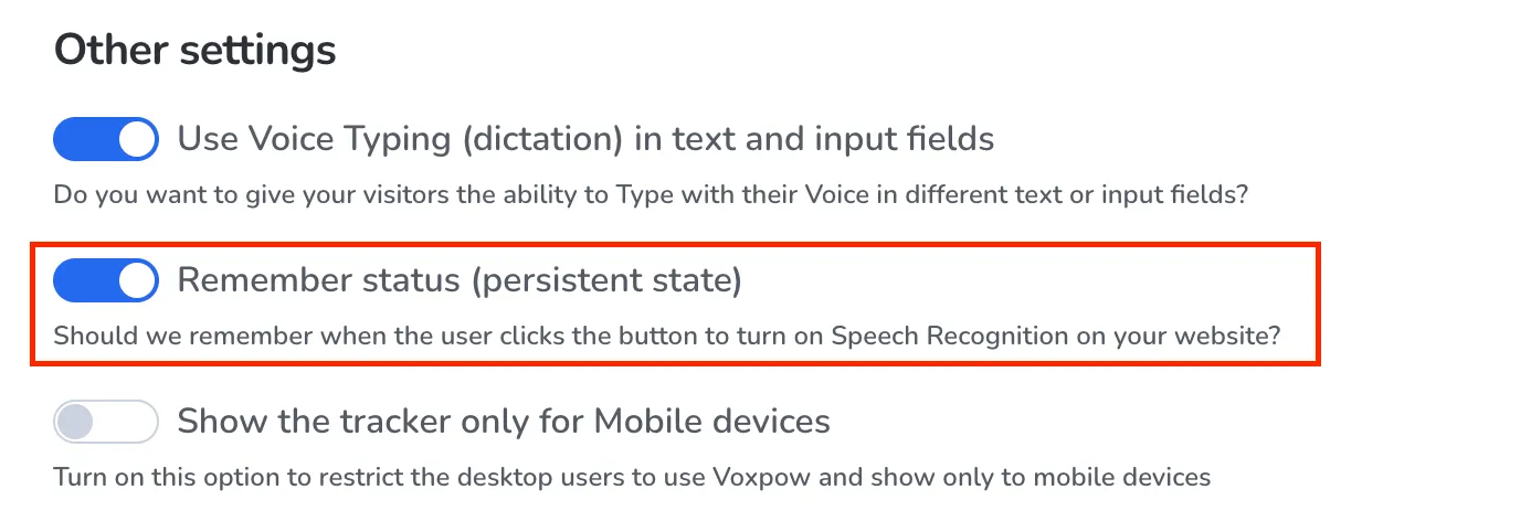 Enable remember status option