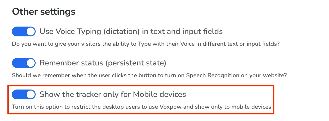 Enable voice trackers only for mobile devices