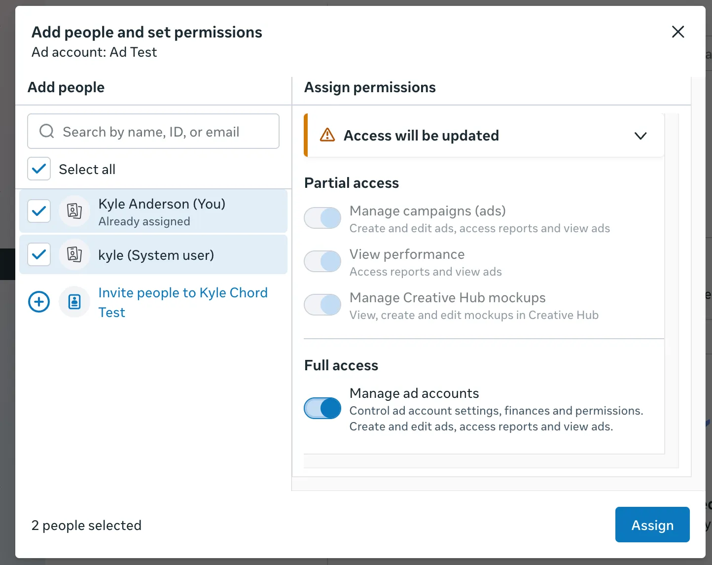 Granting ad account access