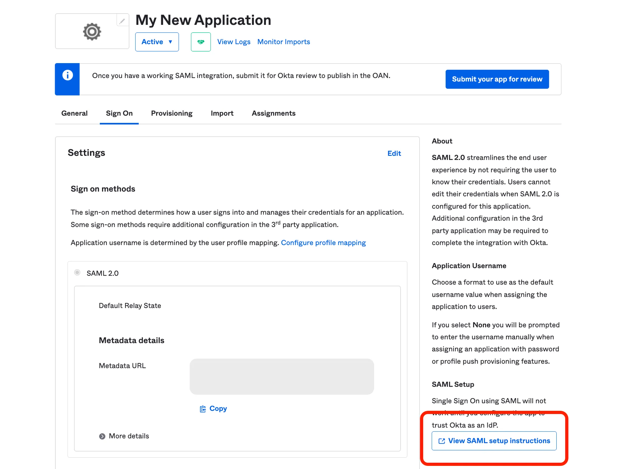 View SAML setup instructions