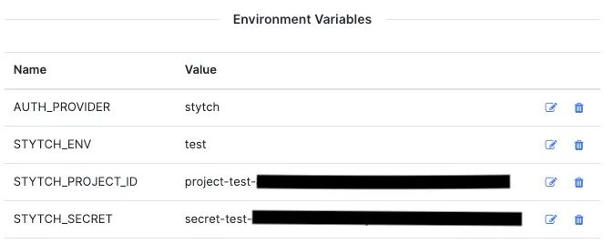 The subset of Stytch related environment variables in the Chord OMS