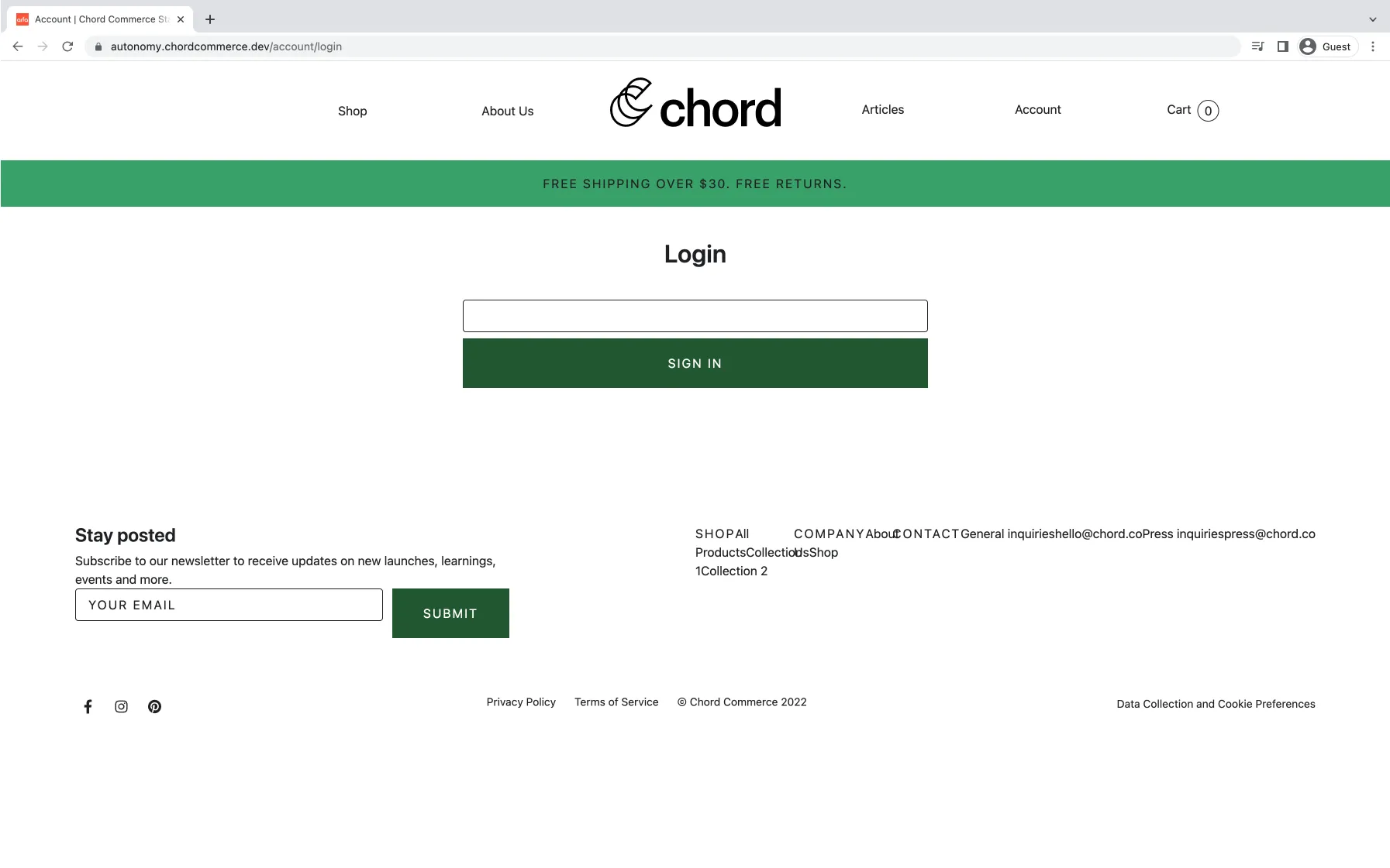 Login page