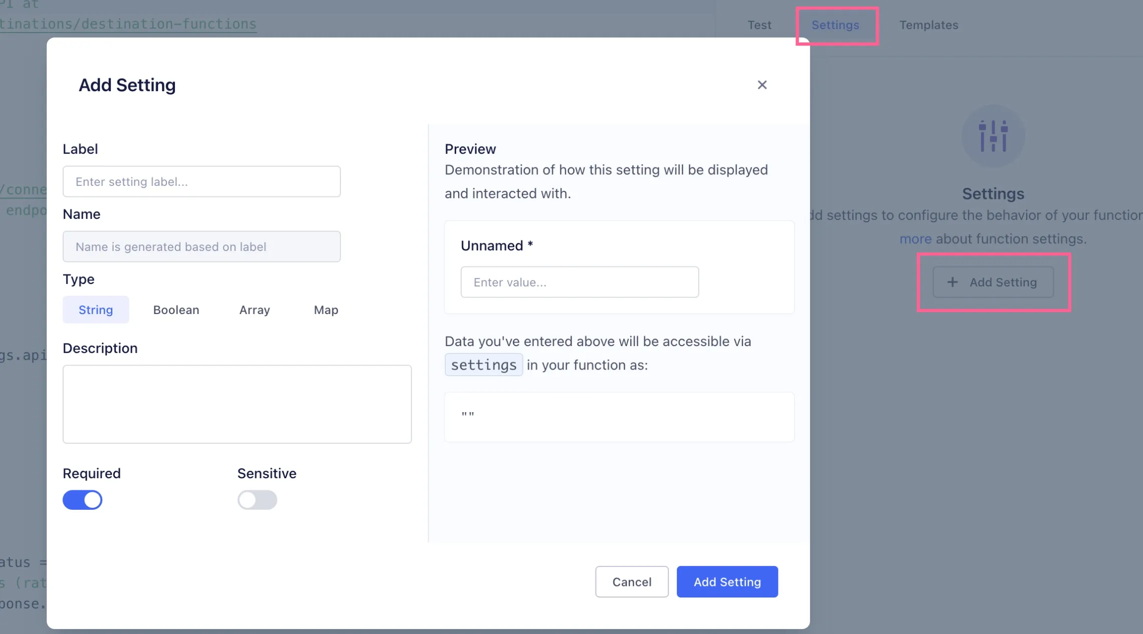 Adding Setting