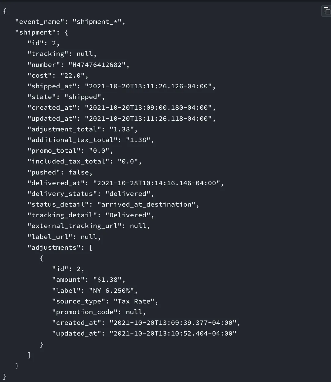 Shipment Event Payload Shipment Event Payload
