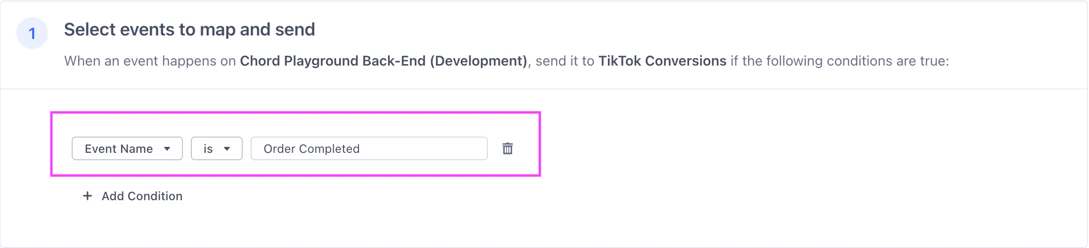 Enter "Order Completed" as the event name.