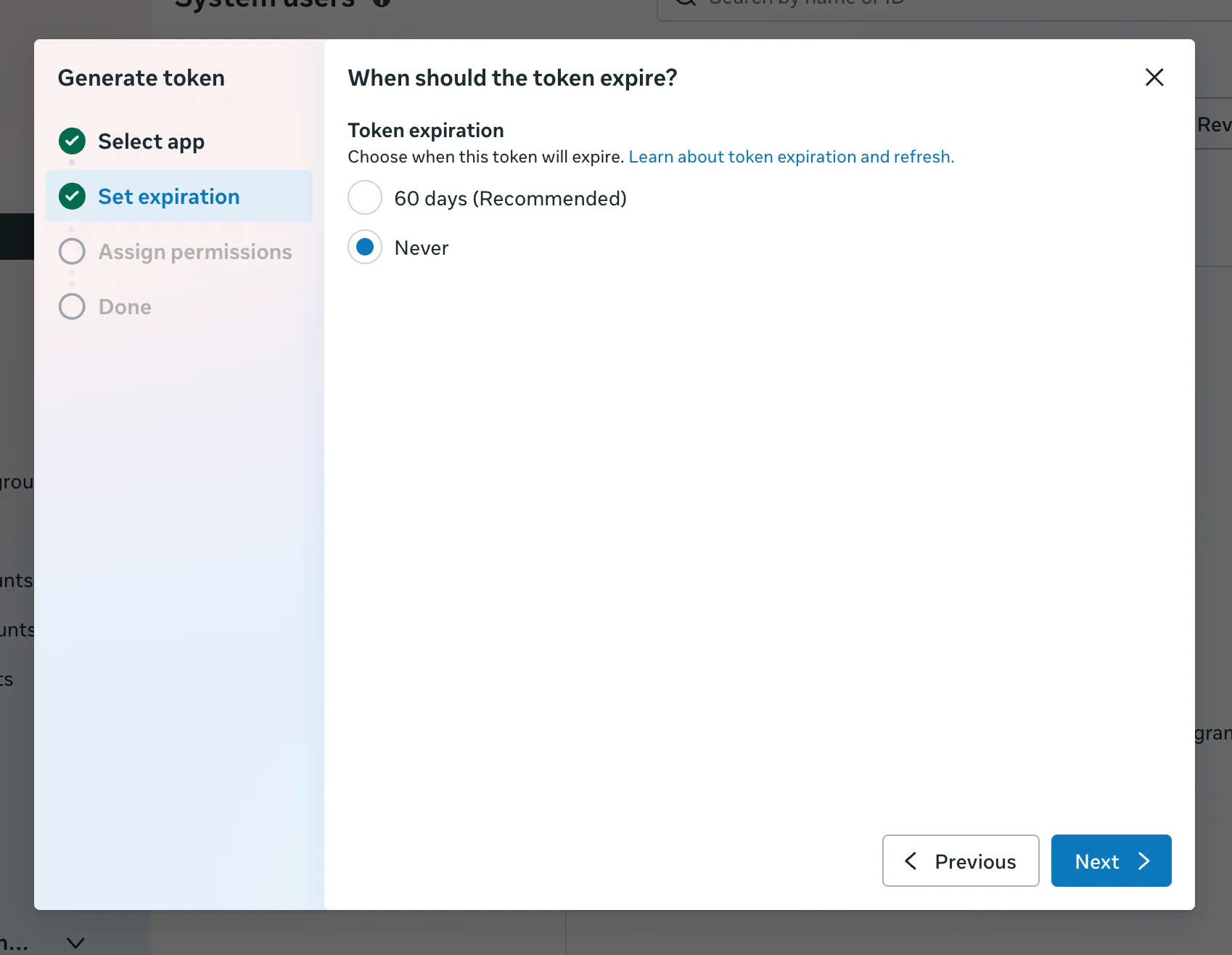 Set the expiration for token generation