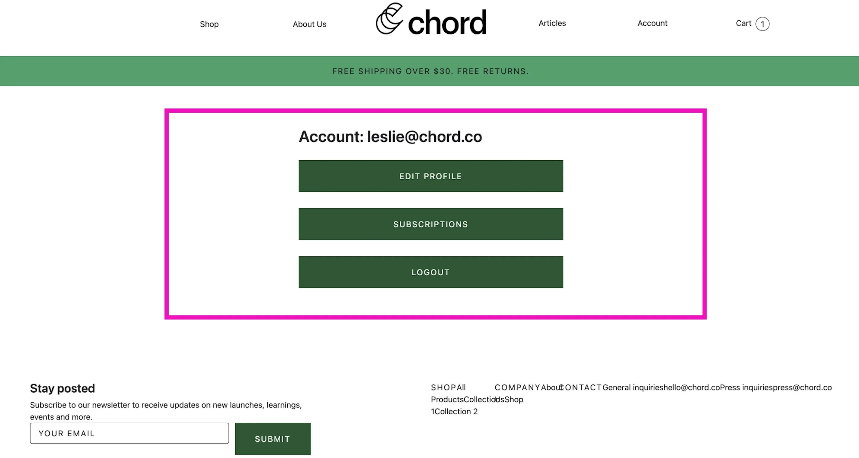 Account page