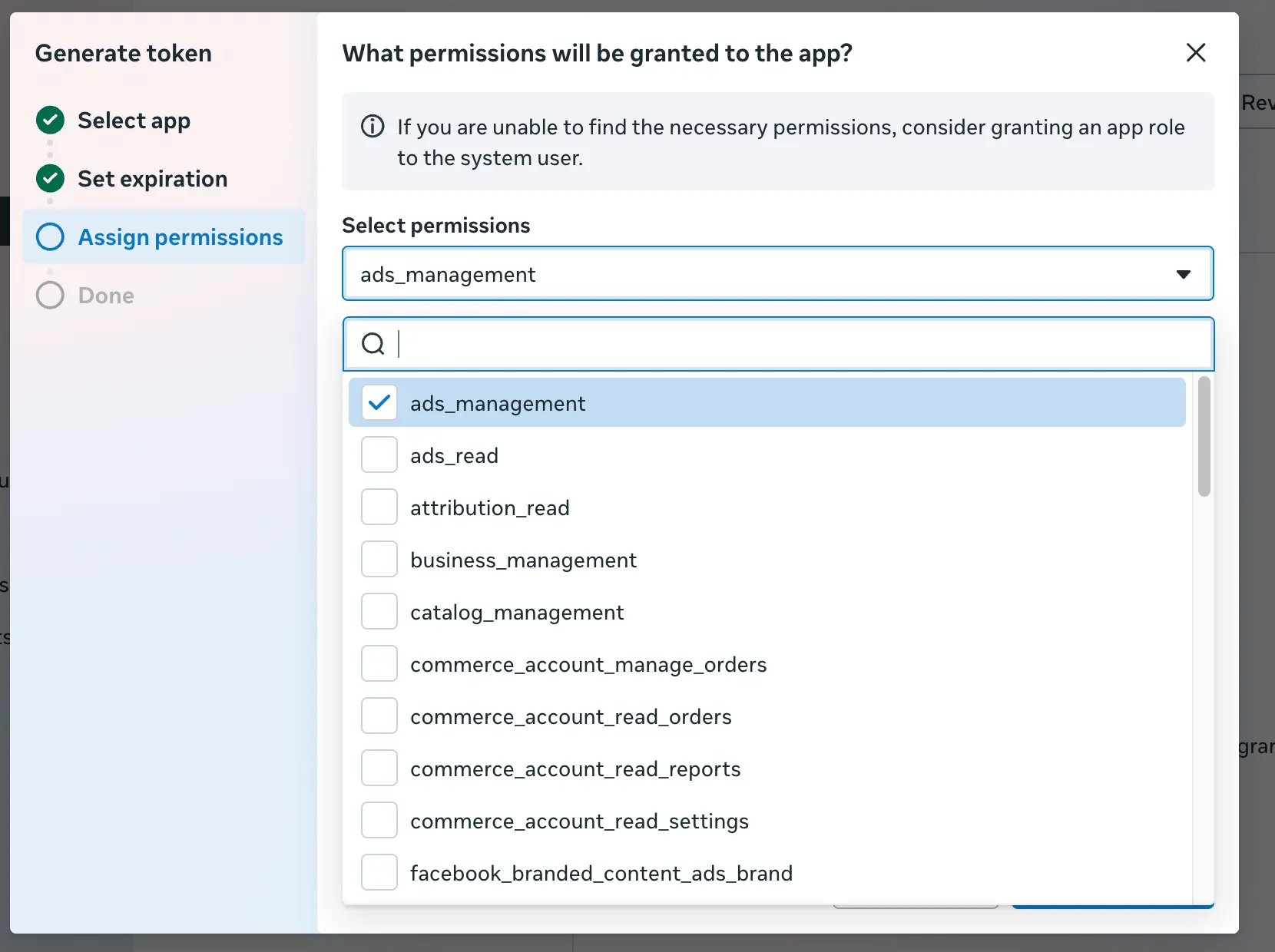 Set the permissions for token generation