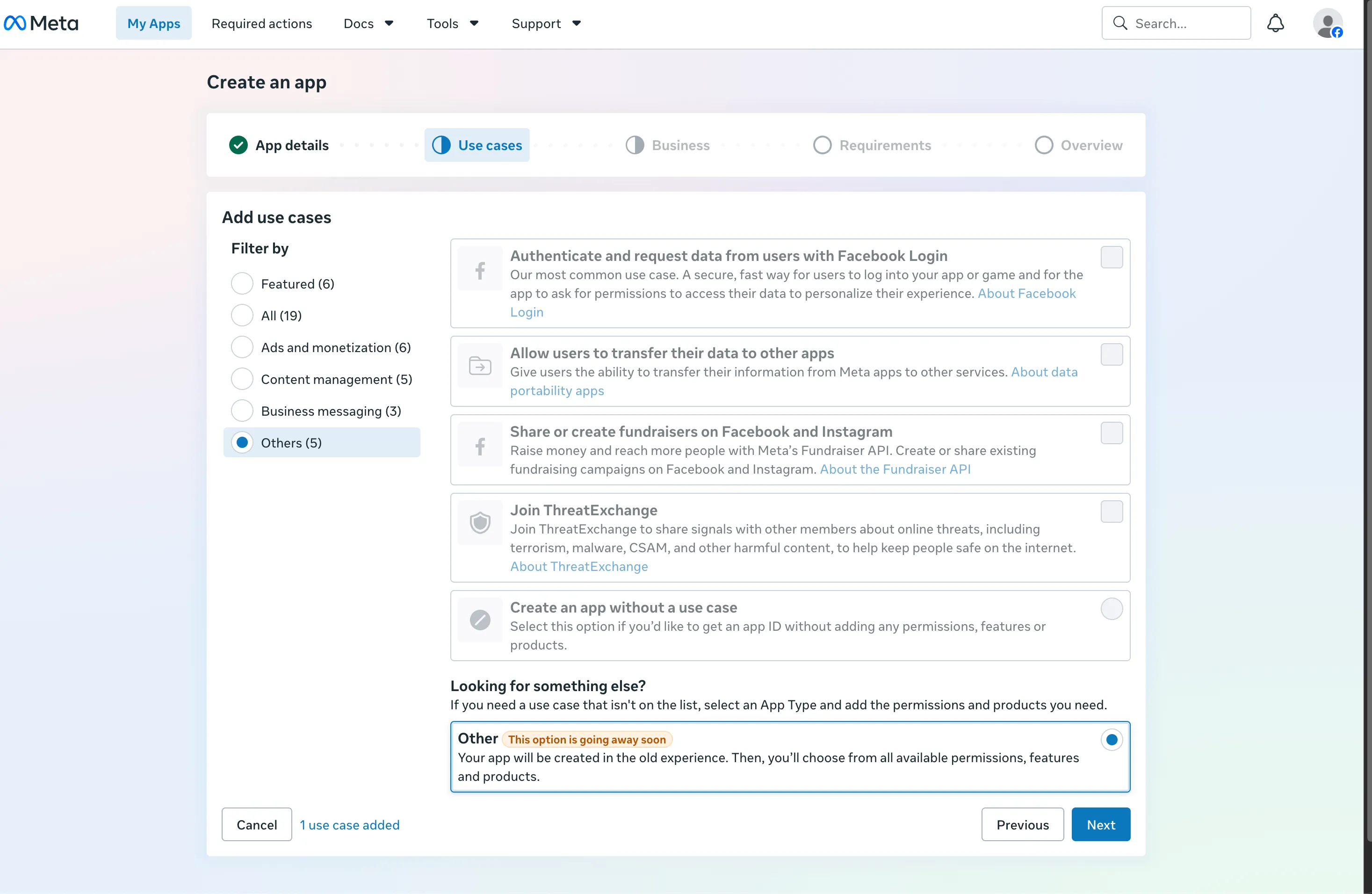 Select the "Other" Use Case