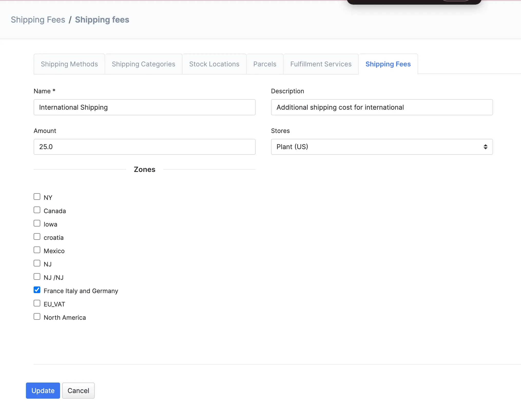Create or update a shipping fee.