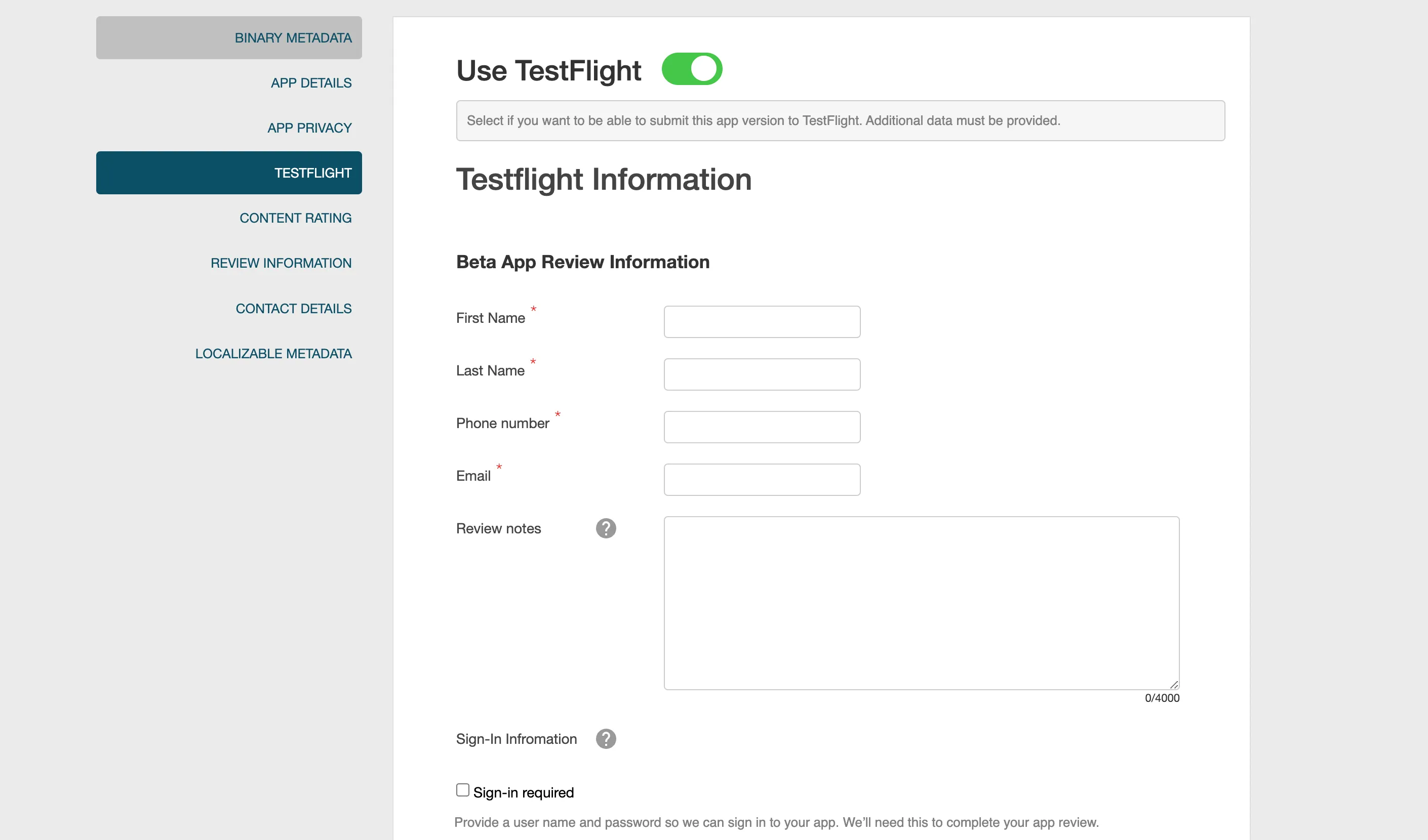 Testflight tab Testflight tab