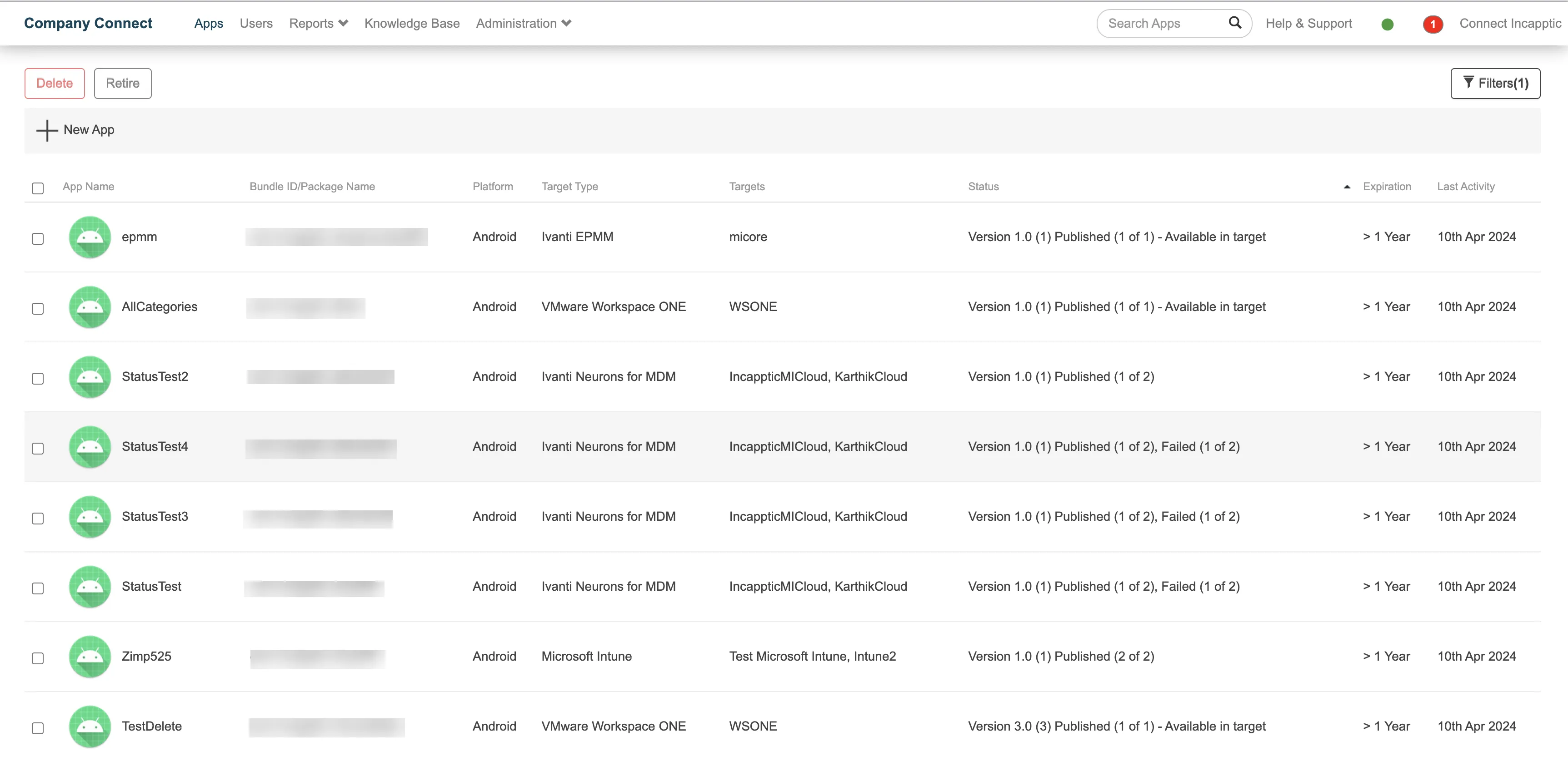 incapptic Connect Apps page