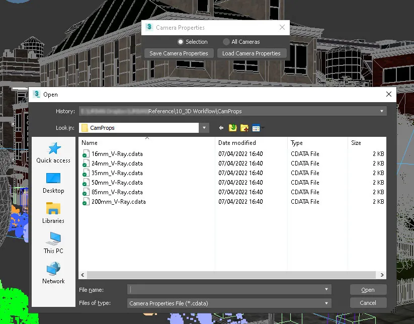 screenshot of camera presets