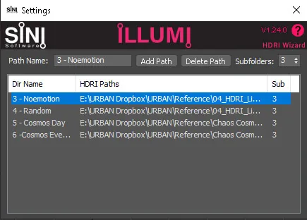 Illumi HDRI library settings