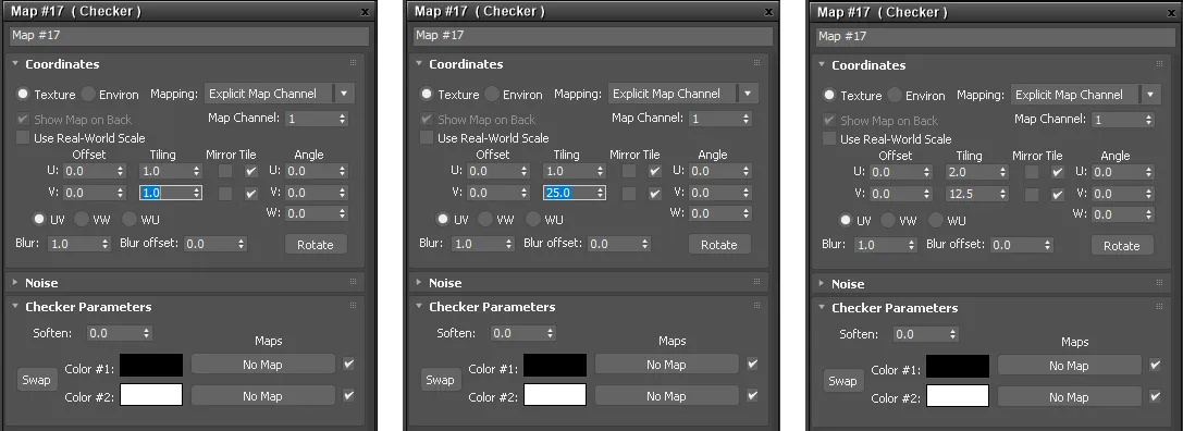 UV inputs for the checker setups above.