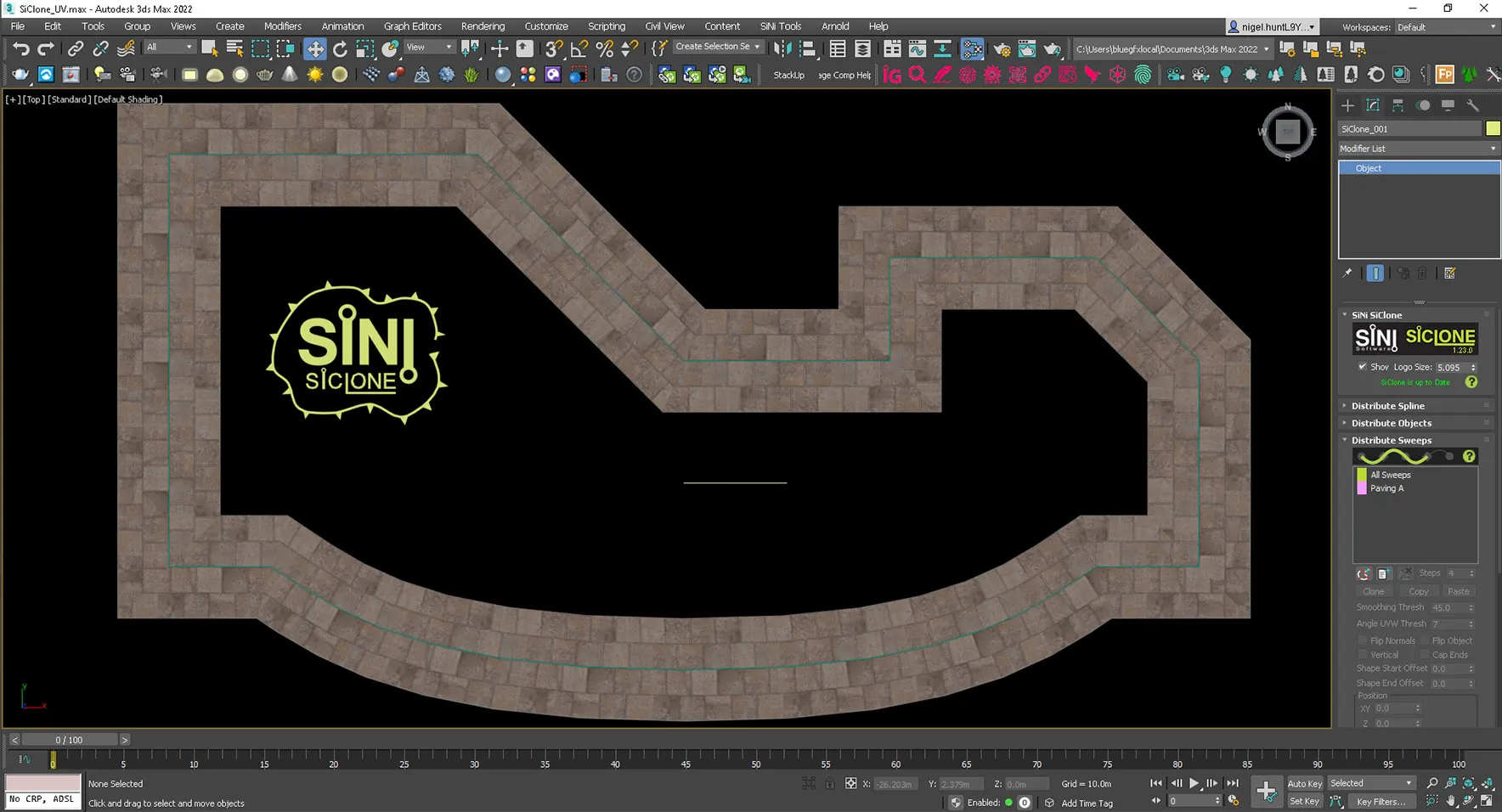 The spline added to SiClone - Distribute Sweeps.