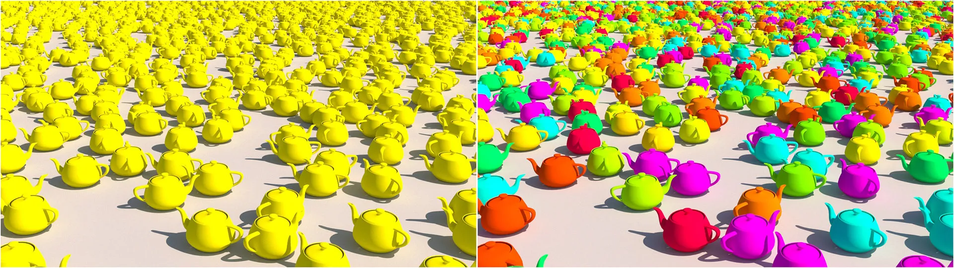 Colour and texture variation. Left - off. Right - on.