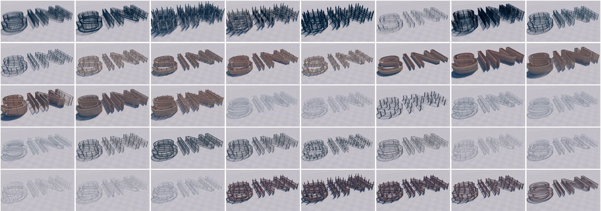 SiClone sample models applied to a logo spline.