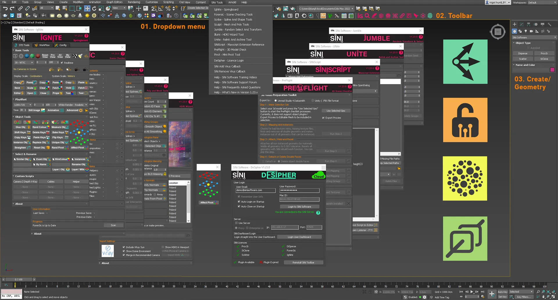 3ds Max 2022 UI - locating SiNi plugins.