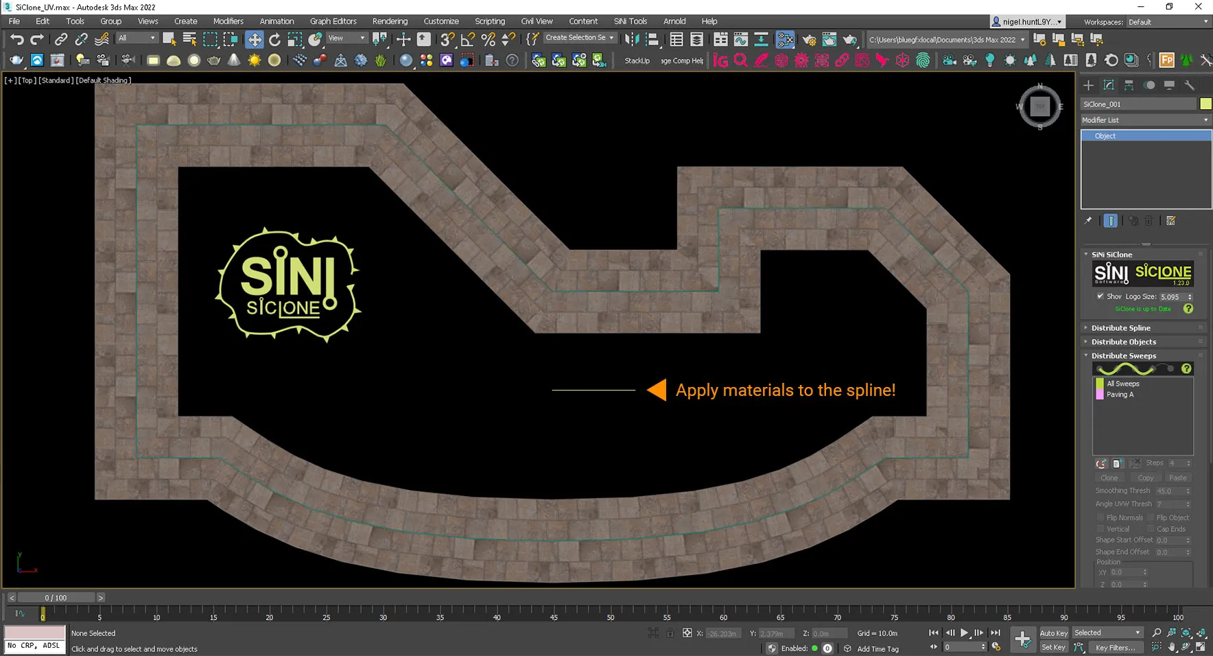 Add materials to the spline and not SiClone.