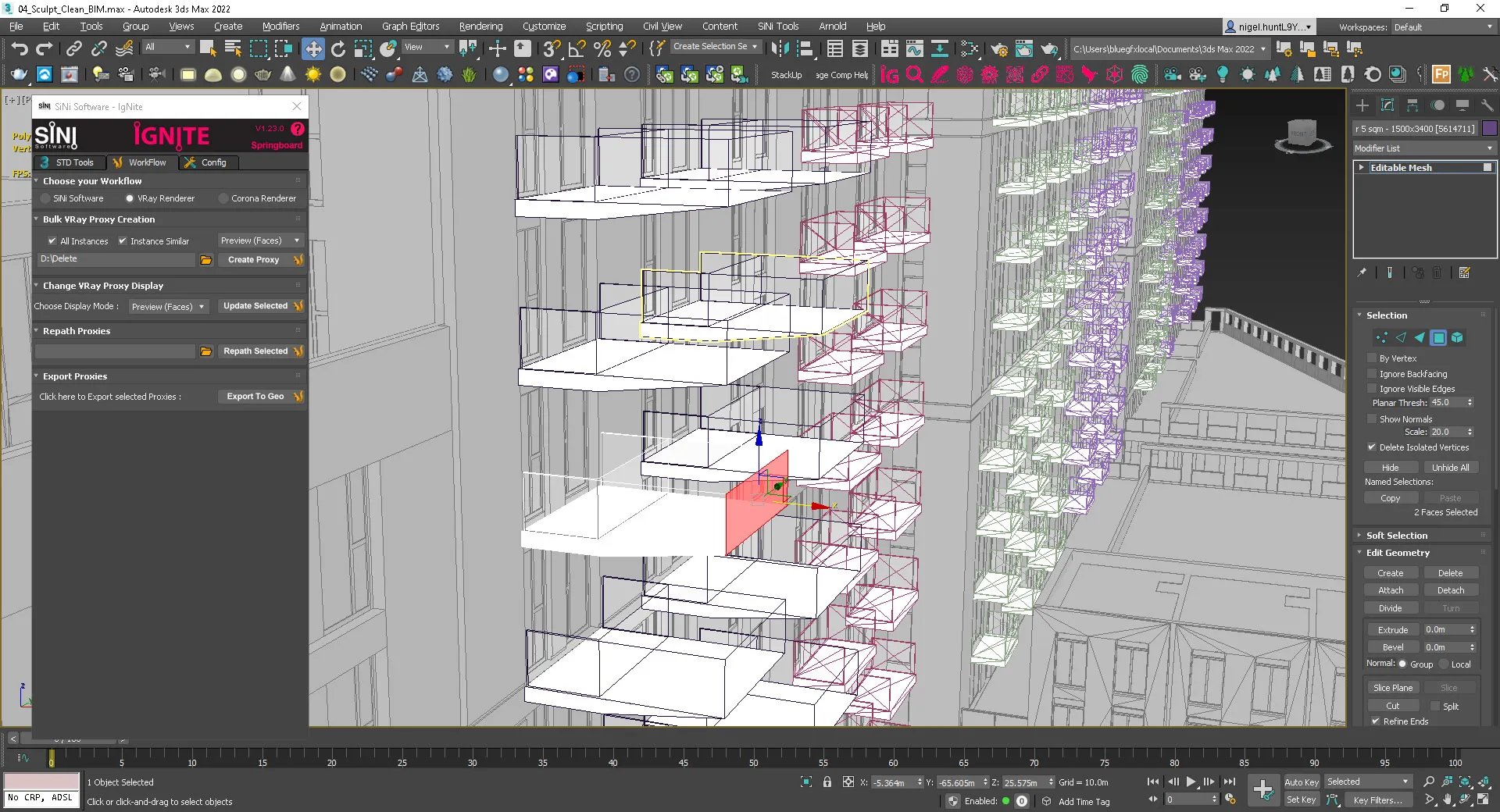 Screenshot showing exported proxy geometry as Edit Mesh. Screenshot showing exported proxy geometry as Edit Mesh.