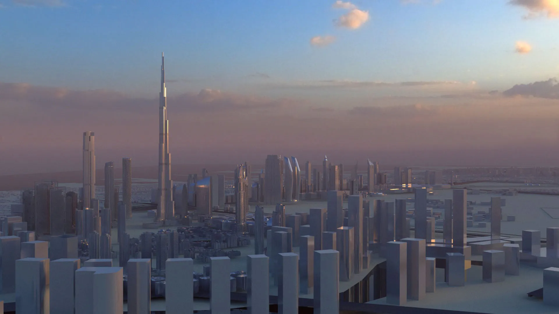 View of Downtown Dubai with Burj Khalifa.