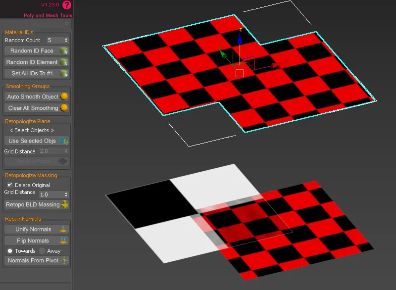 Bottom - Original planes. Top - new plane with UV applied.