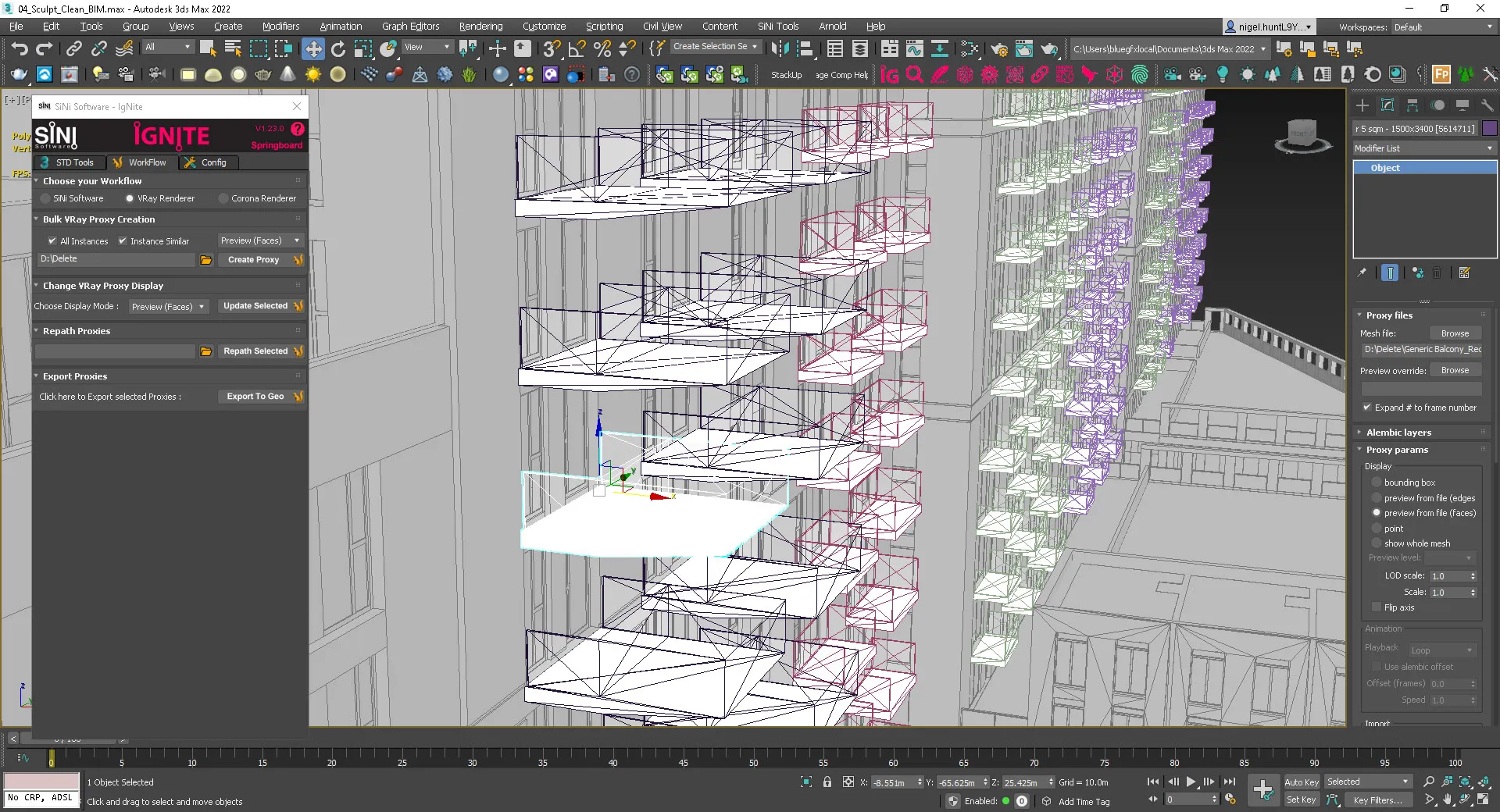 Screenshot showing the edited balcony converted to a proxy. Screenshot showing the edited balcony converted to a proxy.