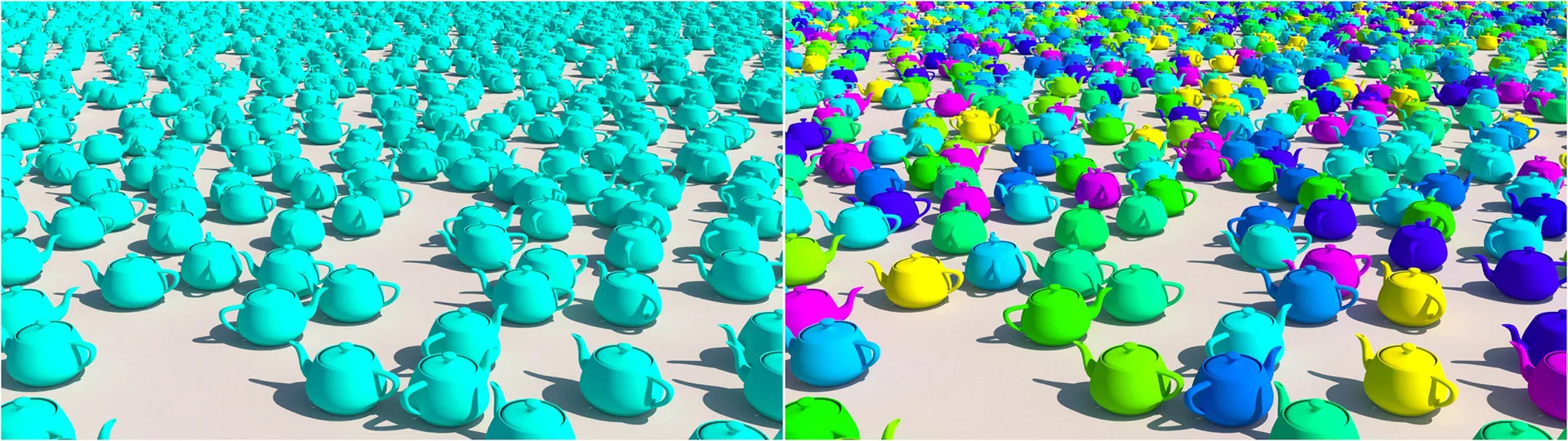 Colour and texture variation. Left - off. Right - on.