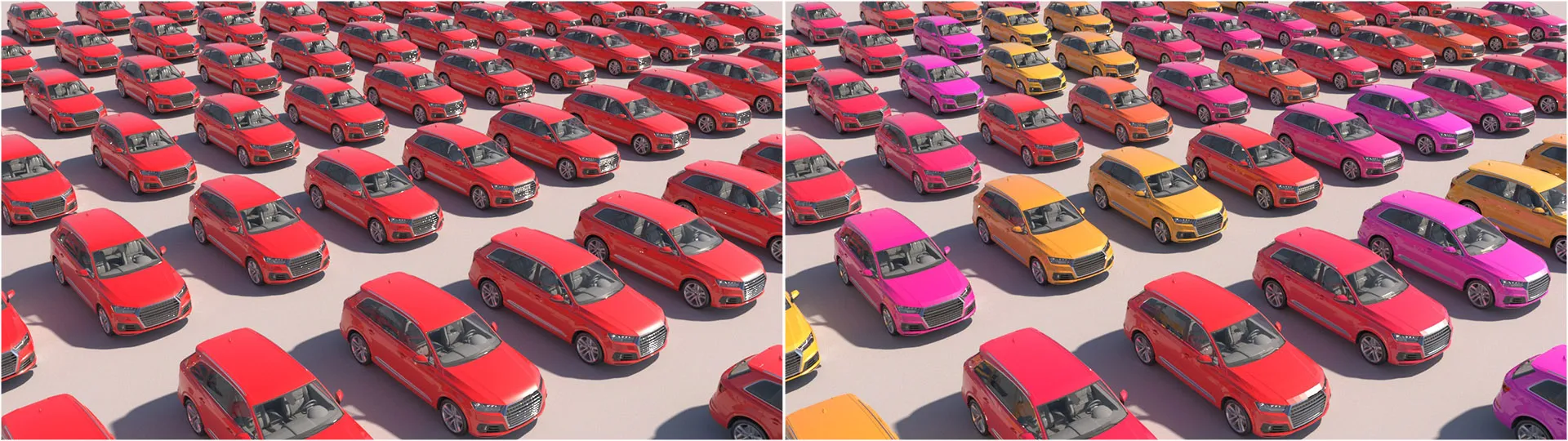 Colour variation applied to a red car