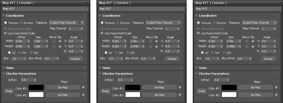 UV inputs for the checker setups above.
