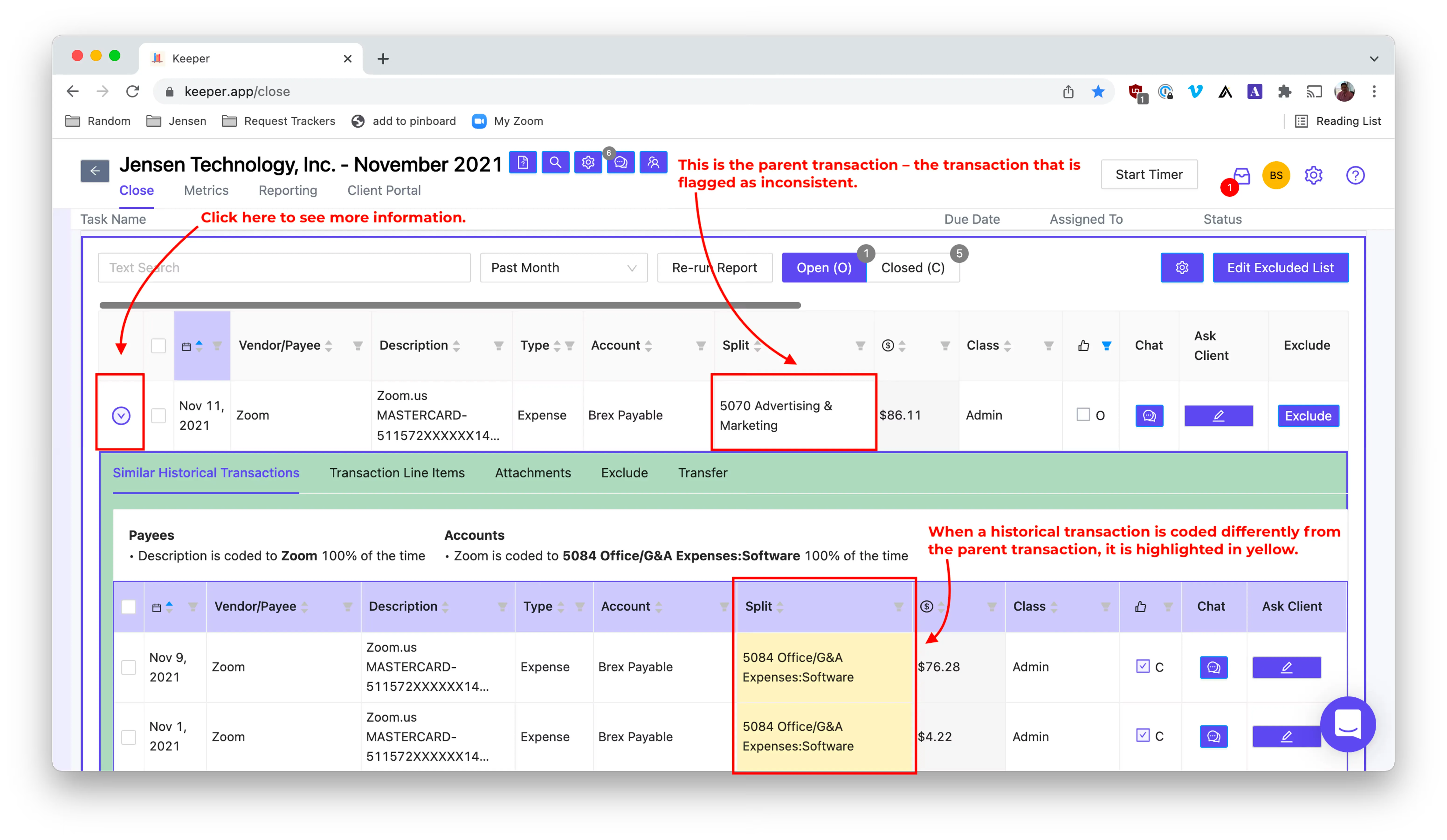 A screenshot from the Expense Inconsistency report. A screenshot from the Expense Inconsistency report.