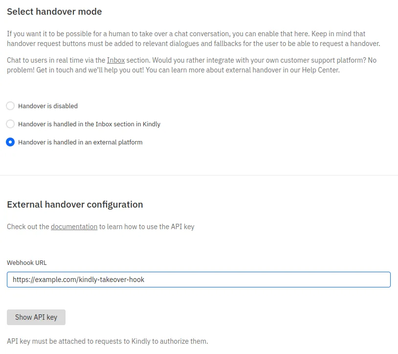 Handover settings