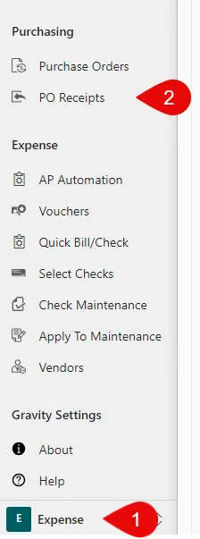 How to navigate to Purchase Order Recipts in Gravity How to navigate to Purchase Order Recipts in Gravity