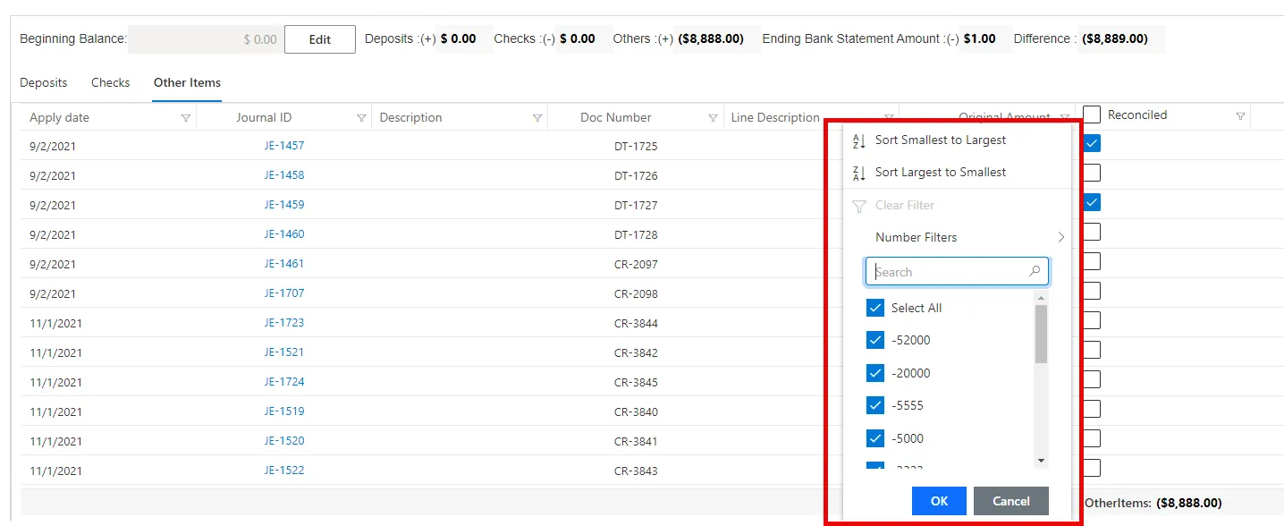 Transaction panels in Gravity's Bank Reconciliation