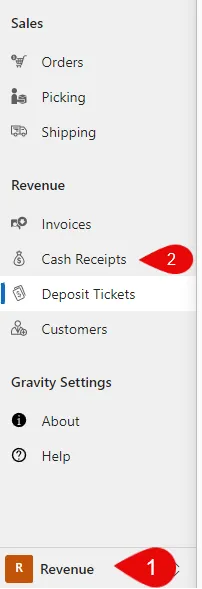 Navigate to Cash Receipts in Gravity