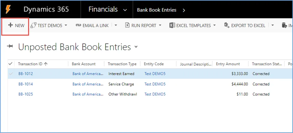How to create a new bank book entry in Gravity