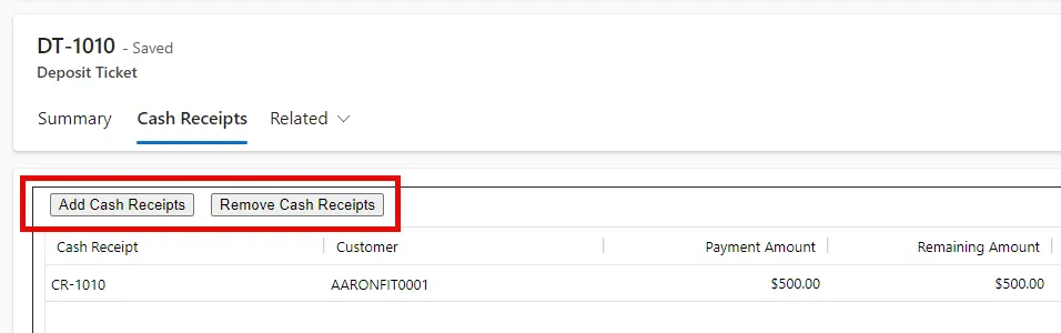 Add or remove Cash Receipts in Gravity