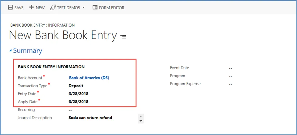 Four required fields in Gravity's Bank Book Entry