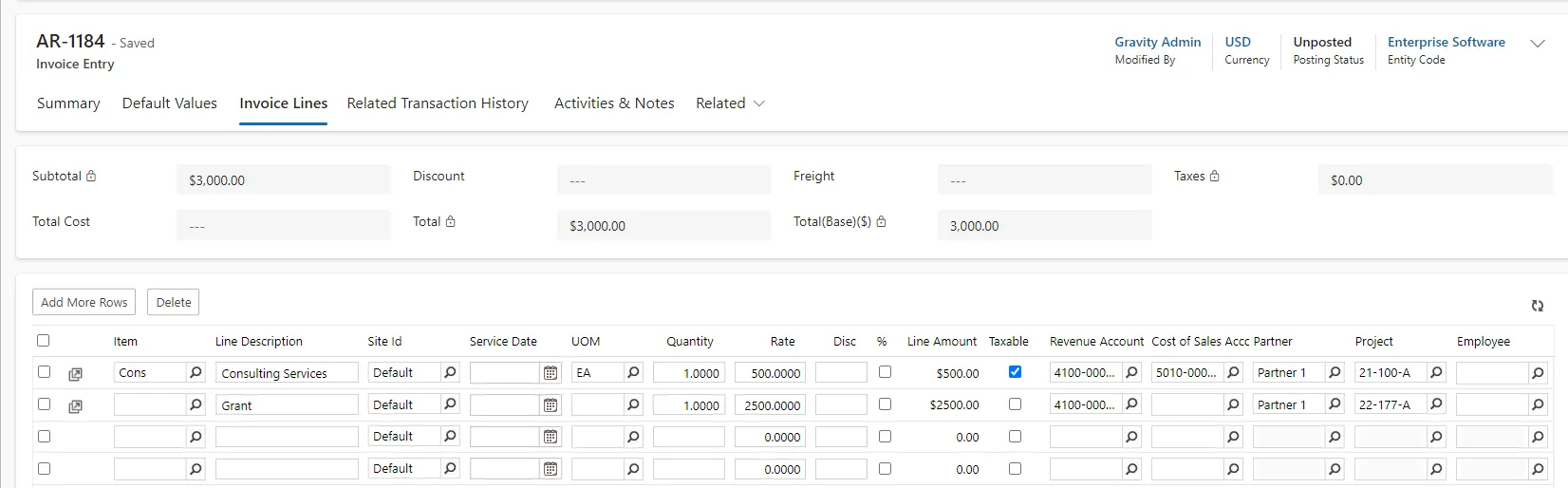 Invoice line items in Gravity Invoice line items in Gravity