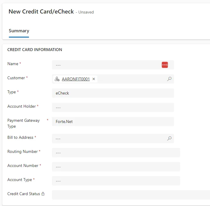 Customer ACH eCheck information in Gravity