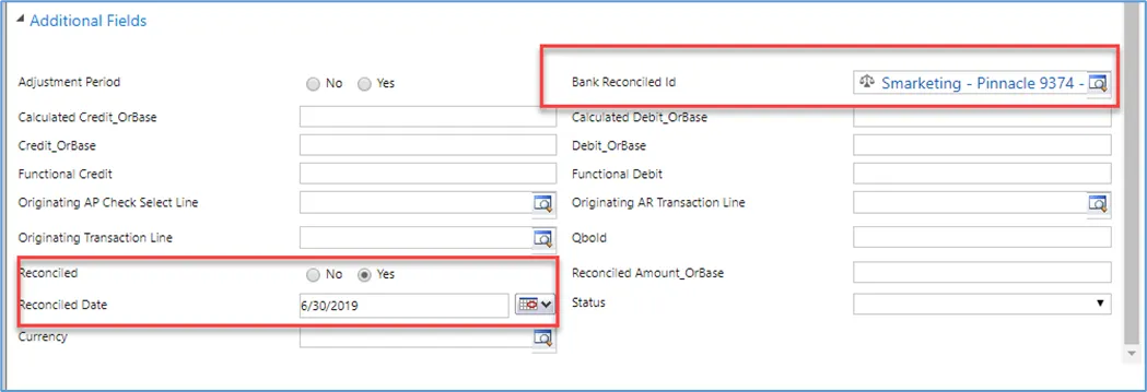 Set properties for Bank Reconciliation in Gravity