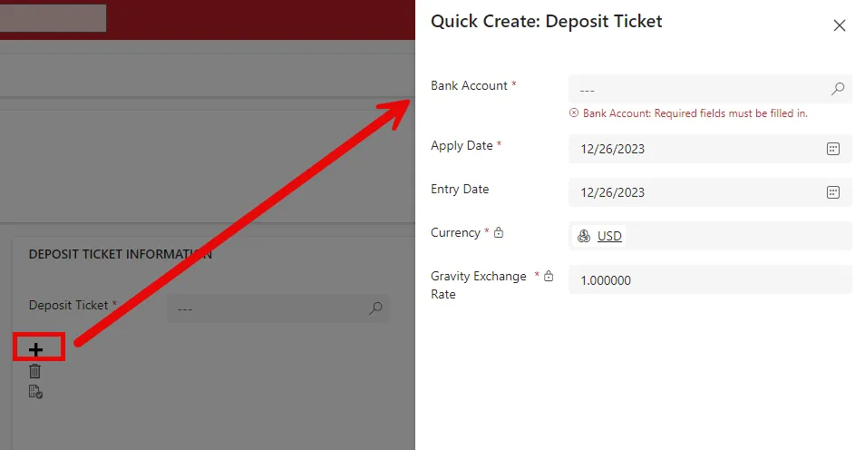 Summary for Quick Create Deposit Ticket in Gravity