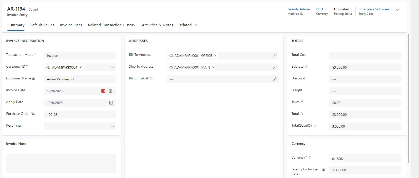 Invoice Summary Screen in Gravity Invoice Summary Screen in Gravity