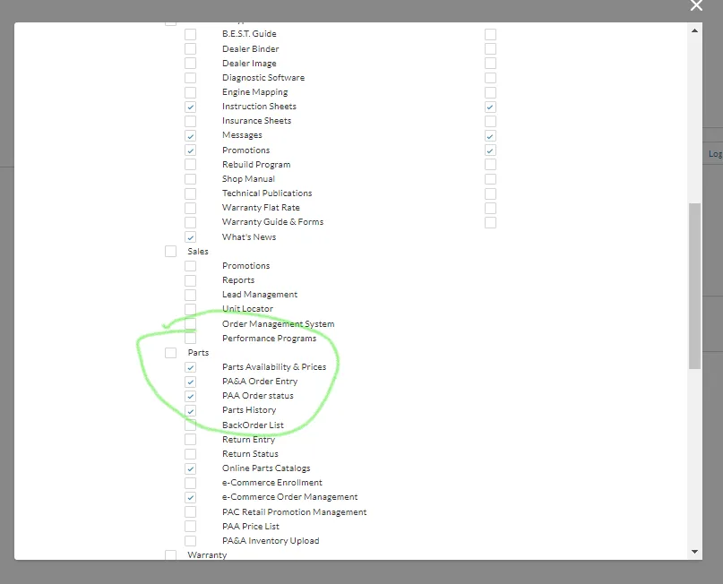 Permissions de commande PAA de BOSSWeb Permissions de commande PAA de BOSSWeb
