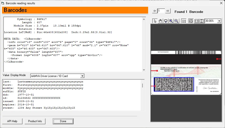 Example of barcode reading results Example of barcode reading results