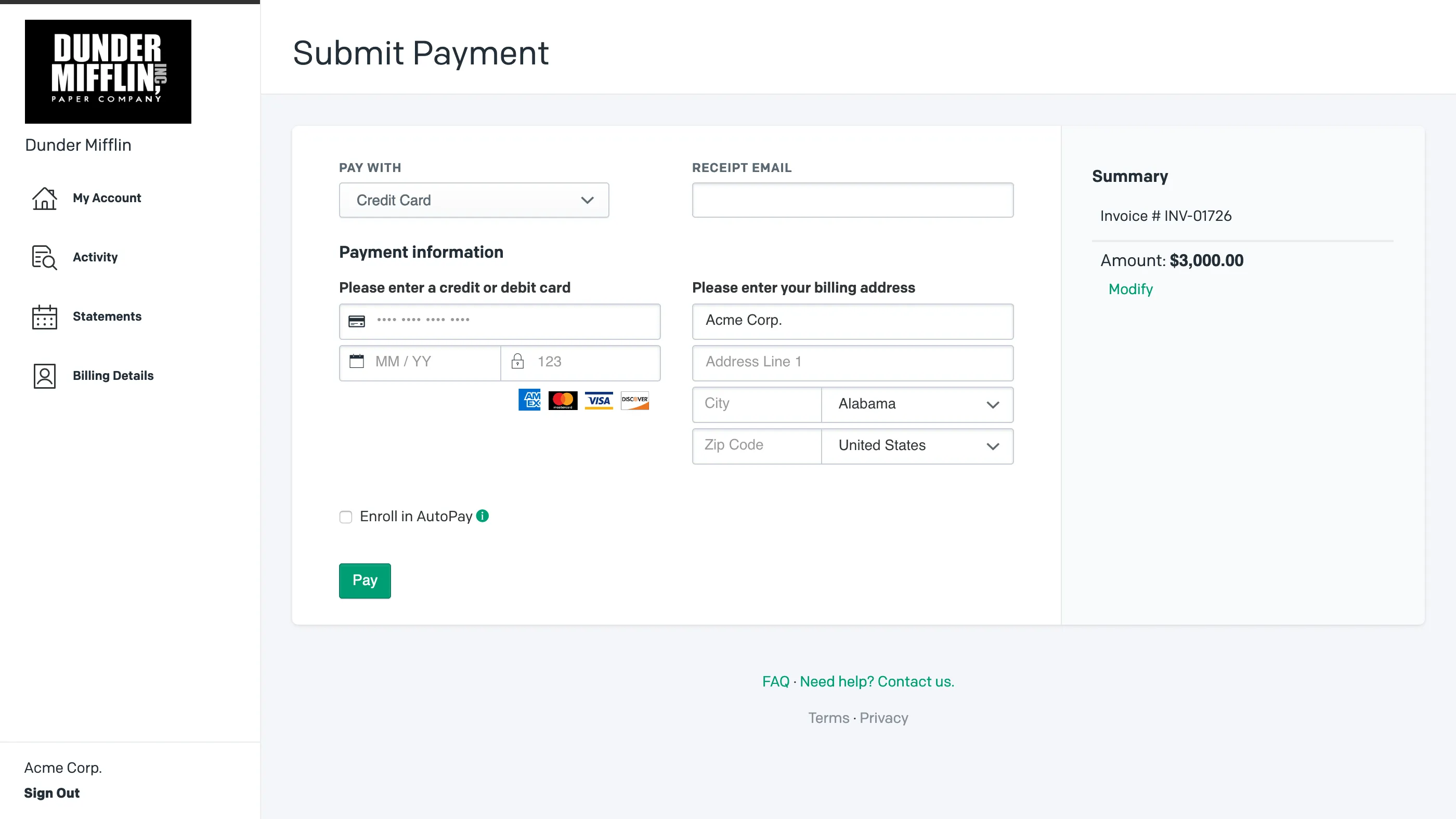 Pay Invoice with Credit Card