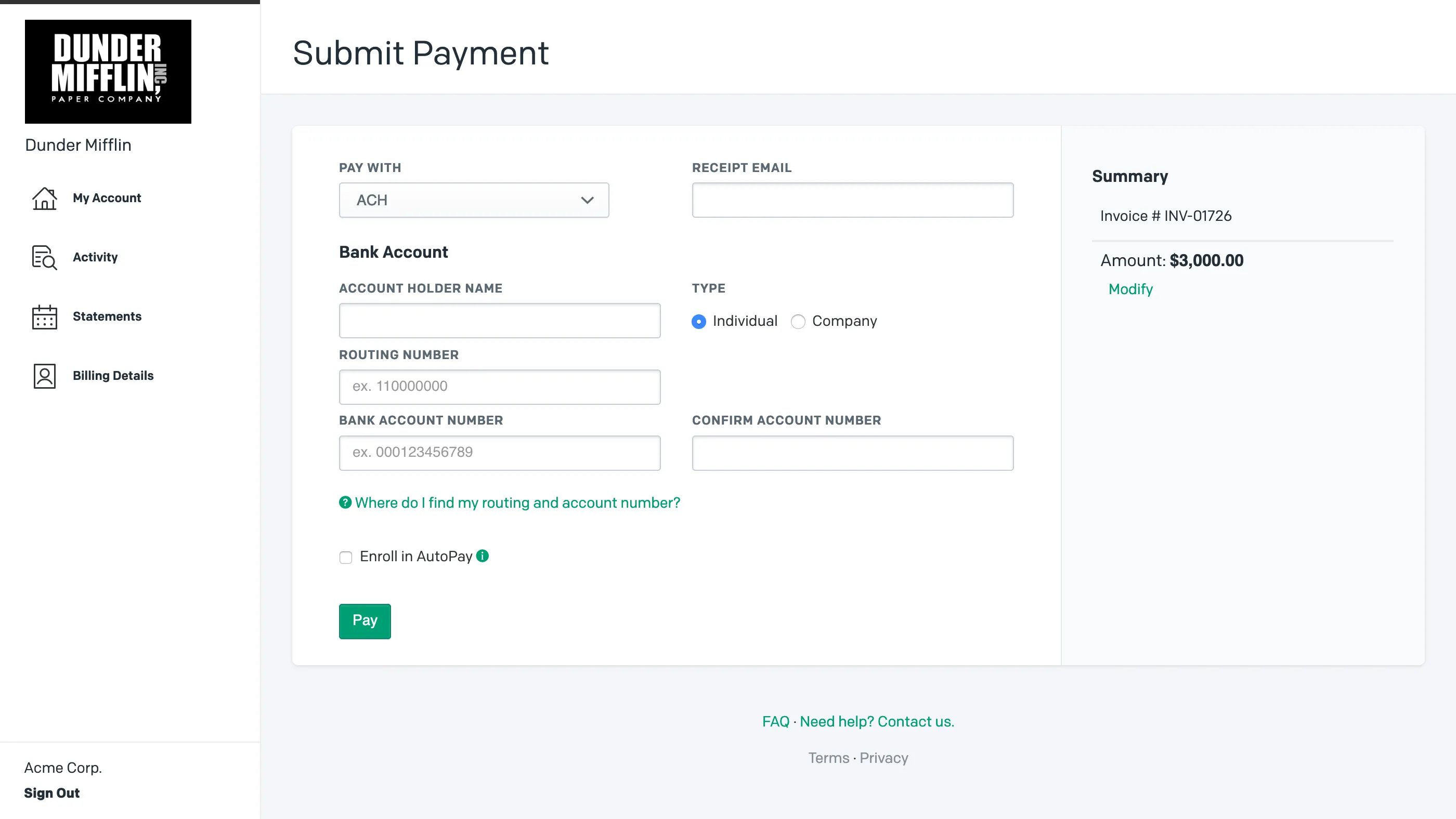 ACH Payments - Invoiced Documentation